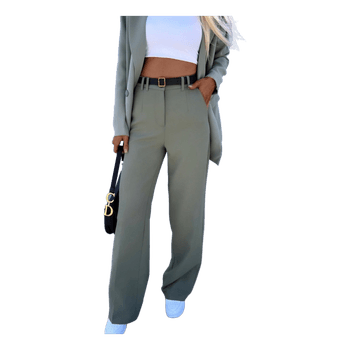 Khaki wide-leg trousers