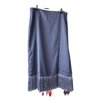 Blue fringe midi skirt