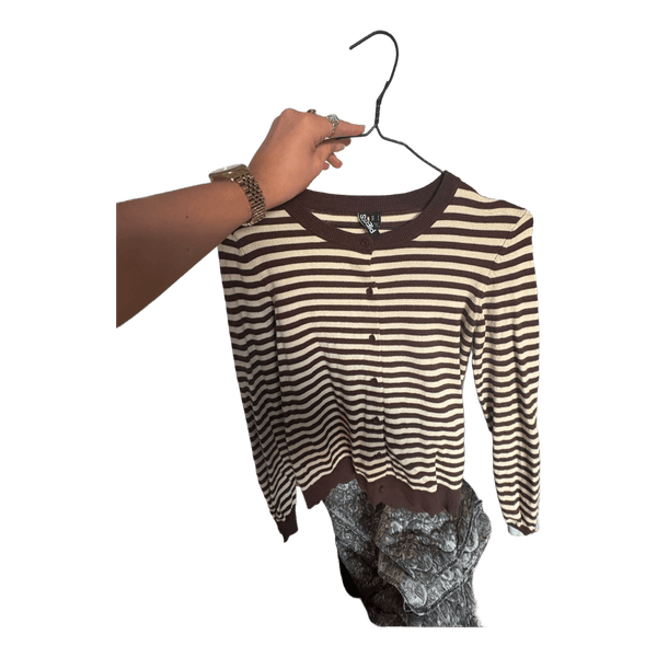 Brun hvidstribet cardigan