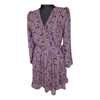 Brown floral wrap dress