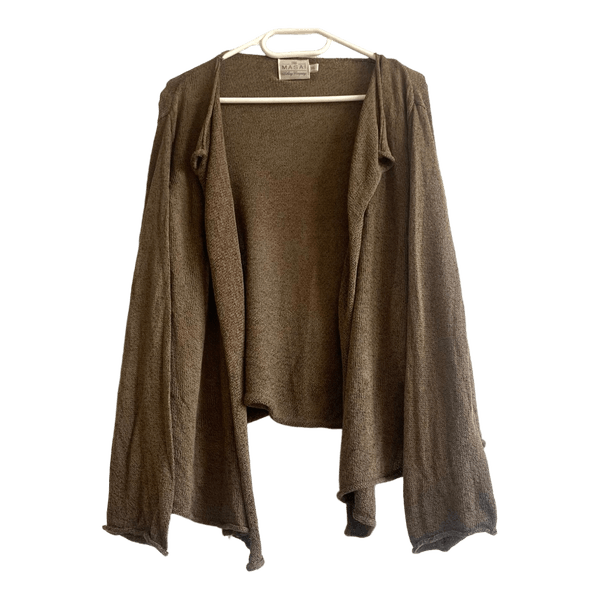 Masai Linen Blend Waterfall Cardigan XL Lagenlook Boho Draped Open Front Knit