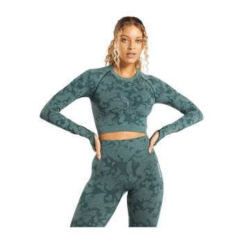 Dark Green Long Sleeve Crop Top