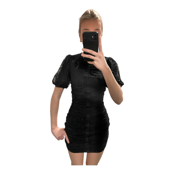Black ruched lace dress