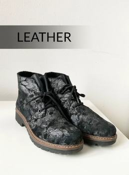 Real genuine leather Rieker ankle boots with floral print in silver