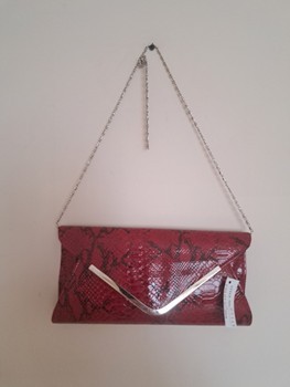 Red snake print clutch