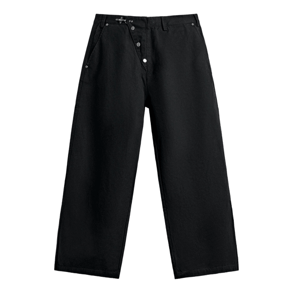 Black wide-fit trousers with button fastening