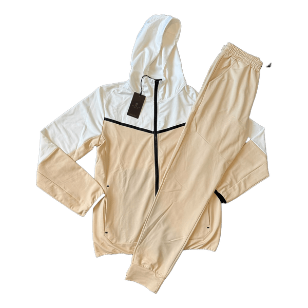 Beige colorblock tracksuit set