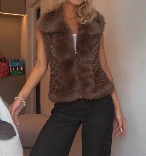 Brown faux fur vest