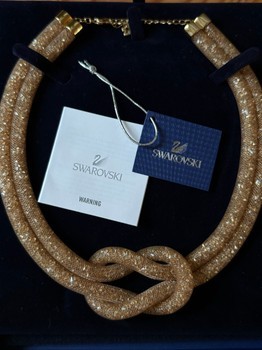 Authentic Swarovski Stardust Gold Crystal Mesh Double Knot Choker Necklace