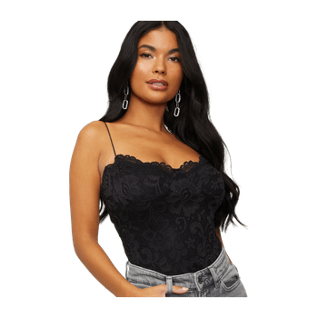 Black lace strap bodysuit