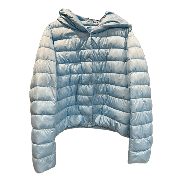 Blue hooded puffer jacket