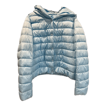 Blue hooded puffer jacket