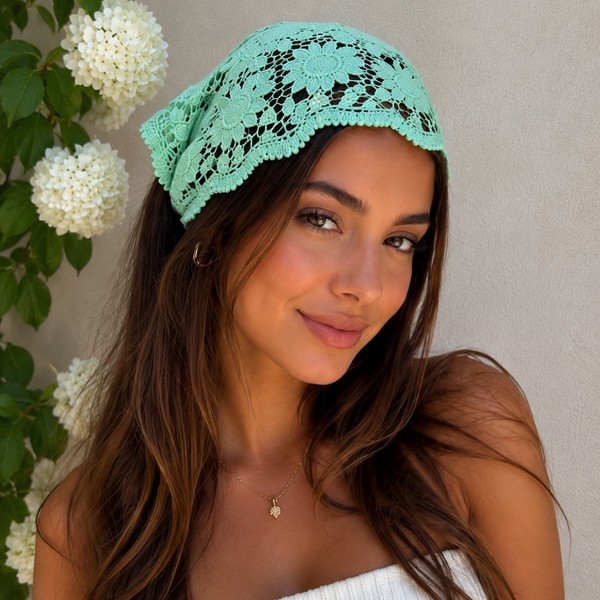 Mint green crochet bandana