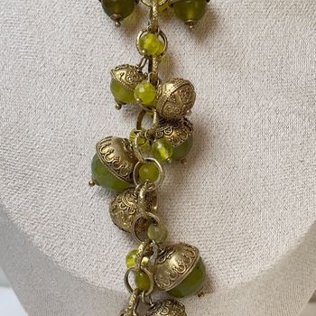 Vintage Marcello Fontana Etruscan Silver 925/ Goldplated Necklace With Green Stones