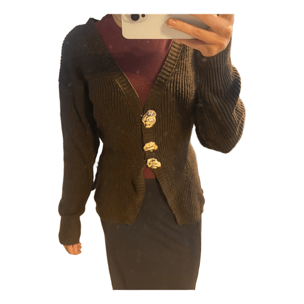 Brun ribstrikket cardigan