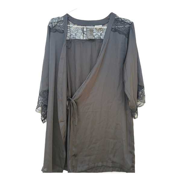 Sort blondedetaljeret morgenkåbe / kimono