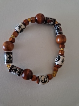 Peruvian ceramic, wood, glass Beaded Bracelet