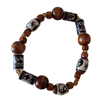 Peruvian ceramic, wood, glass Beaded Bracelet