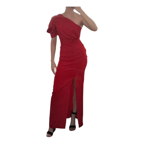 Red one-shoulder maxi dress