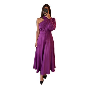 Purple satin midi dress
