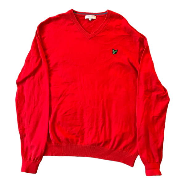 Lyle & Scott Club Red V-Neck Jumper | Size XL (Rare Green Logo)