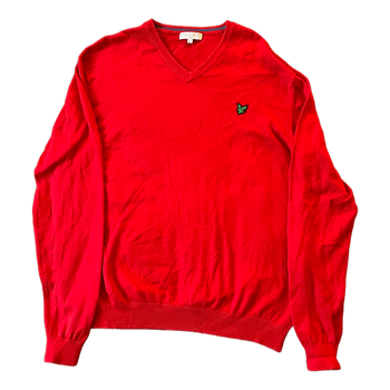 Lyle & Scott Club Red V-Neck Jumper | Size XL (Rare Green Logo)