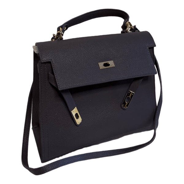 Black leather handbag