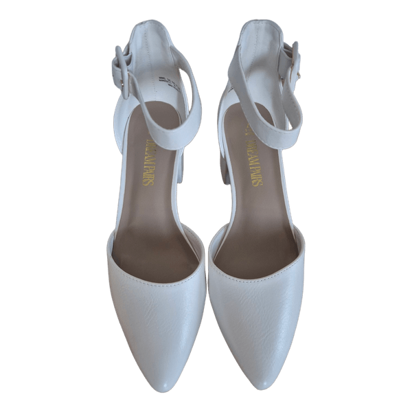 White block heel pumps