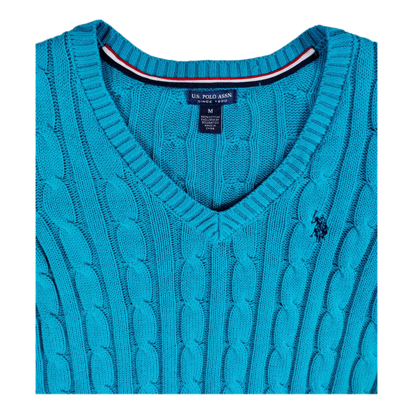 Turquoise cable knit sweater