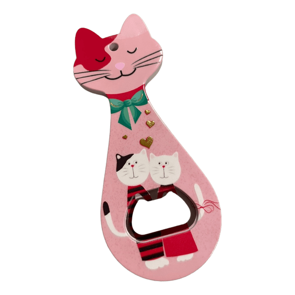Pink cat bottle opener with magnet