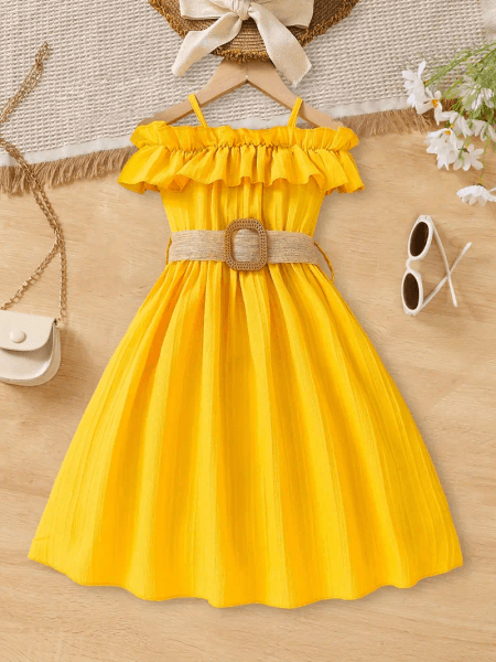 Girls yellow dress with ruffles
