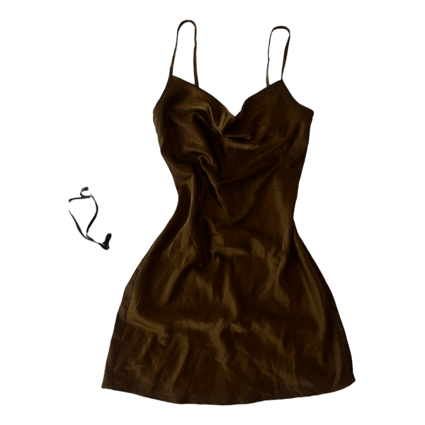 Brown satin mini dress