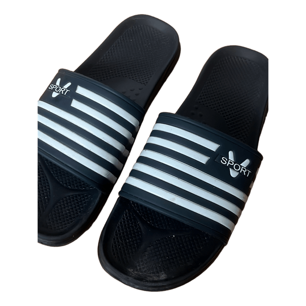 Black striped slide sandals