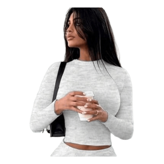 Grå langærmet crop top