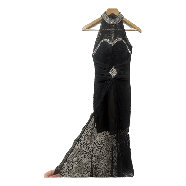 Black lace halter maxi dress