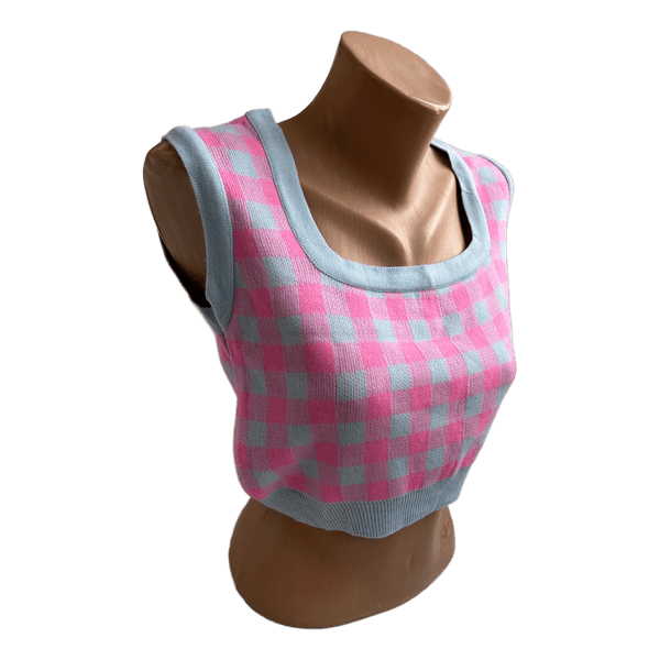 Pink checkered knit vest