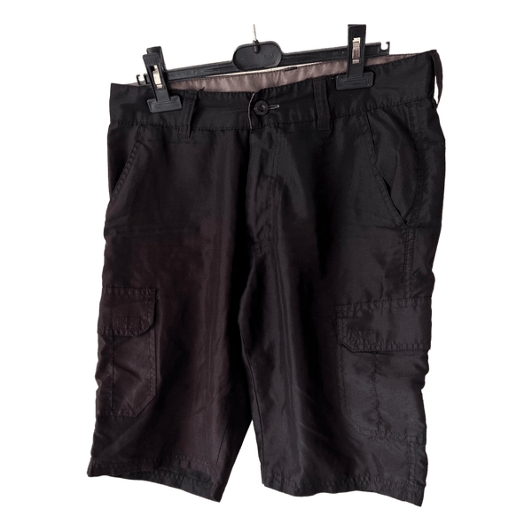 Black polyester cargo shorts
