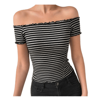 Musta-valkoraidallinen off shoulder paita koko S