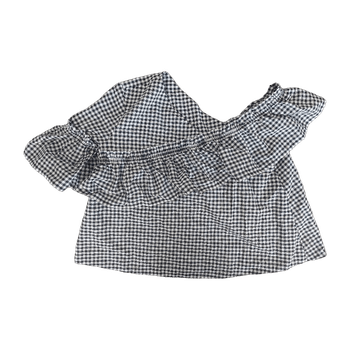 Black and white gingham asymmetrical off-shoulder top