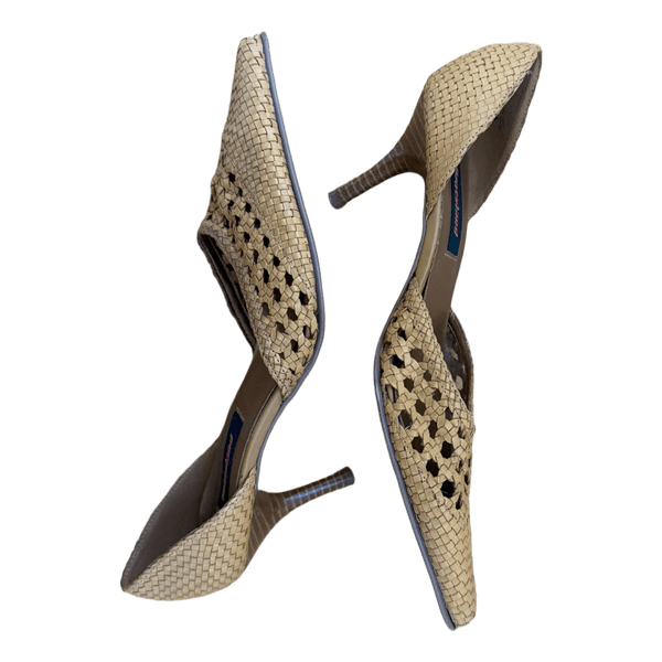 Beige woven heels