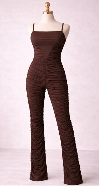 Brown ruched jumpsuit