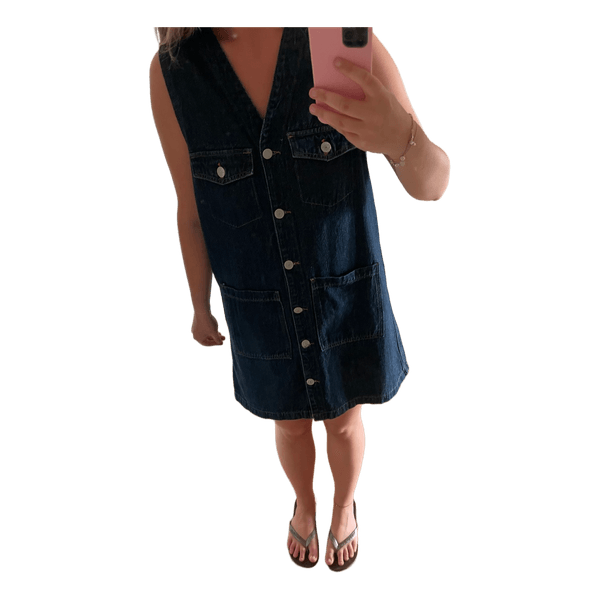 Mørkeblå ærmeløs denimkjole