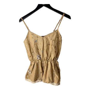 Beige linen embroidered top