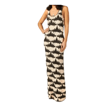 ICHI Printed Maxi Dress Stretch Viscose Size M Beige Black