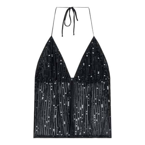 Black sequin halter top