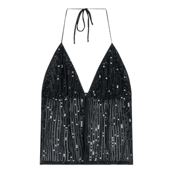Black sequin halter top