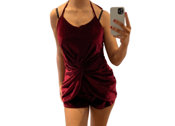 Burgundy velvet playsuit
