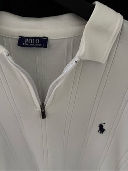 White cable knit polo