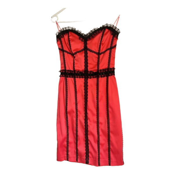 Red and black lace dress