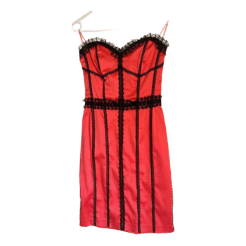 Red and black lace dress